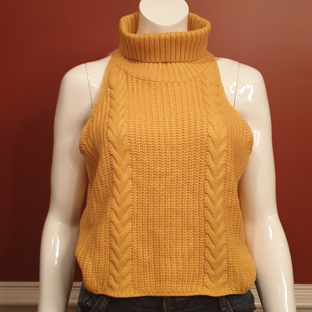 Mustard, Sleeve-less, turtle-neck top
